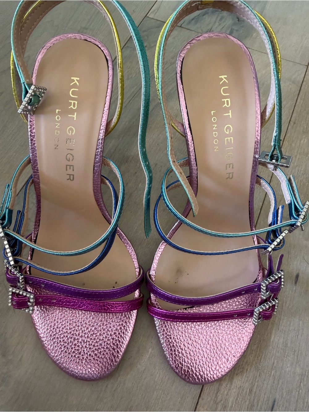 Kurt Geiger Metallic Pink Multi-Strap Heeled Sandals
